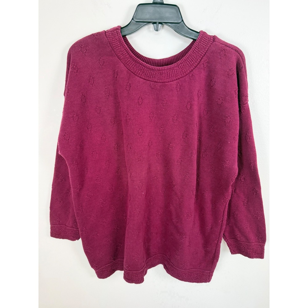Stefano International Vintage Burgundy Cotton Knit Diamond Texture Sweater XL